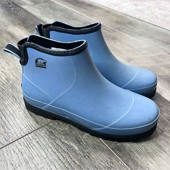 Rare Sorel Flood Plain Chukka Rubber Rain Boots Size 5 Blue and Black Waterproof - Picture 2 of 8